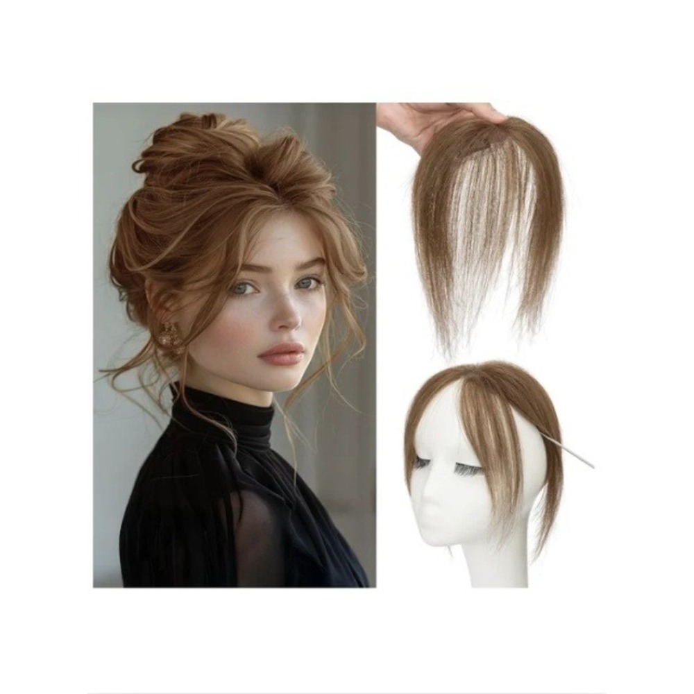 S-noilite Medium Brown Human Hair Clip In Bangs Curtain Fringe Side Bangs #04